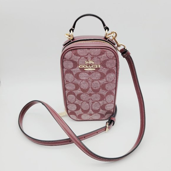 Coach Handbags - Coach CH152 Signature Chambray Eva Phone Crossbody Handbag Wine Multi
